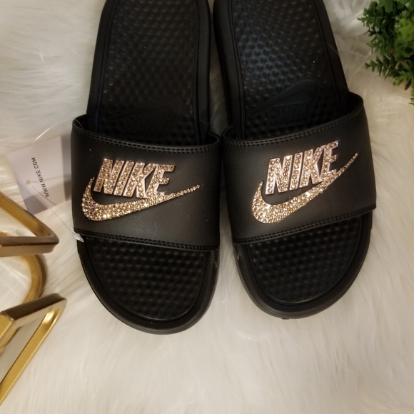 New custom Rose gold bling Nike Slides - Picture 2 of 6